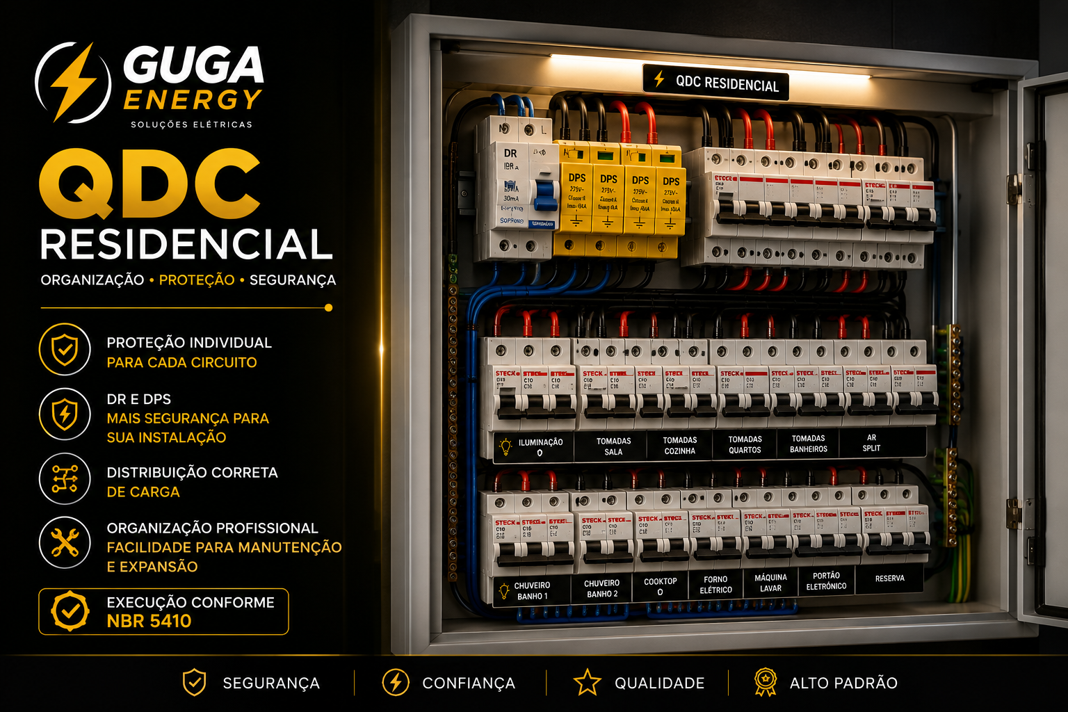 Quadro de distribuição residencial organizado