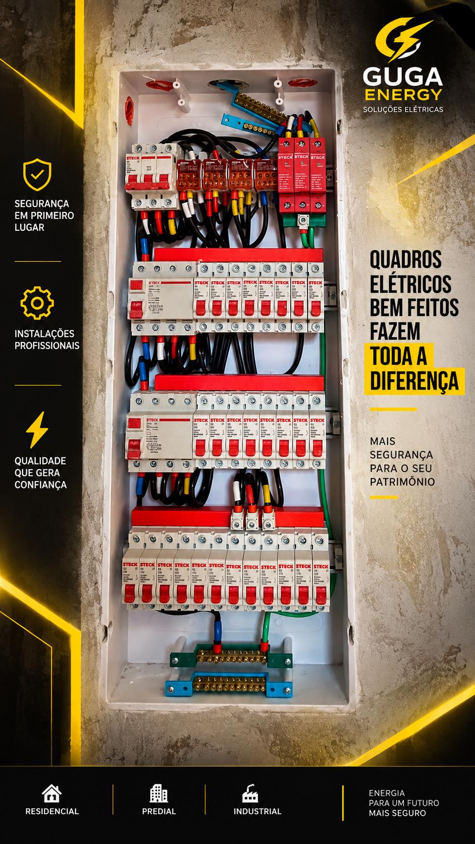 Quadro elétrico montado com organização profissional